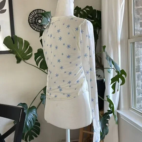 NWOT Free People Quilted Love Long Sleeves Snowflakes Ivory Top Crew Relaxed M - Picture 9 of 15
